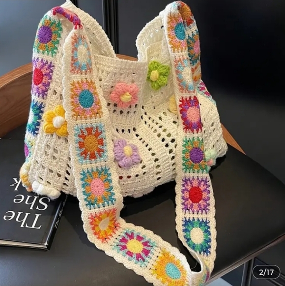 Handbags - Bohemian Crochet Floral Messenger Bag - Multicolor